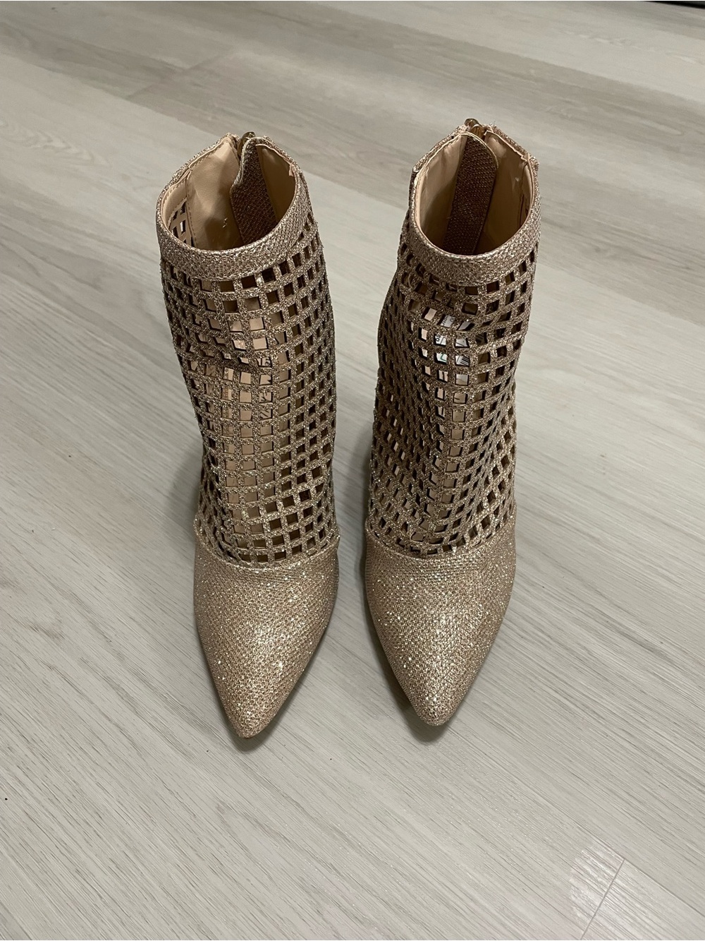 Glitter Pointed Toe Cutout Ankle Boot